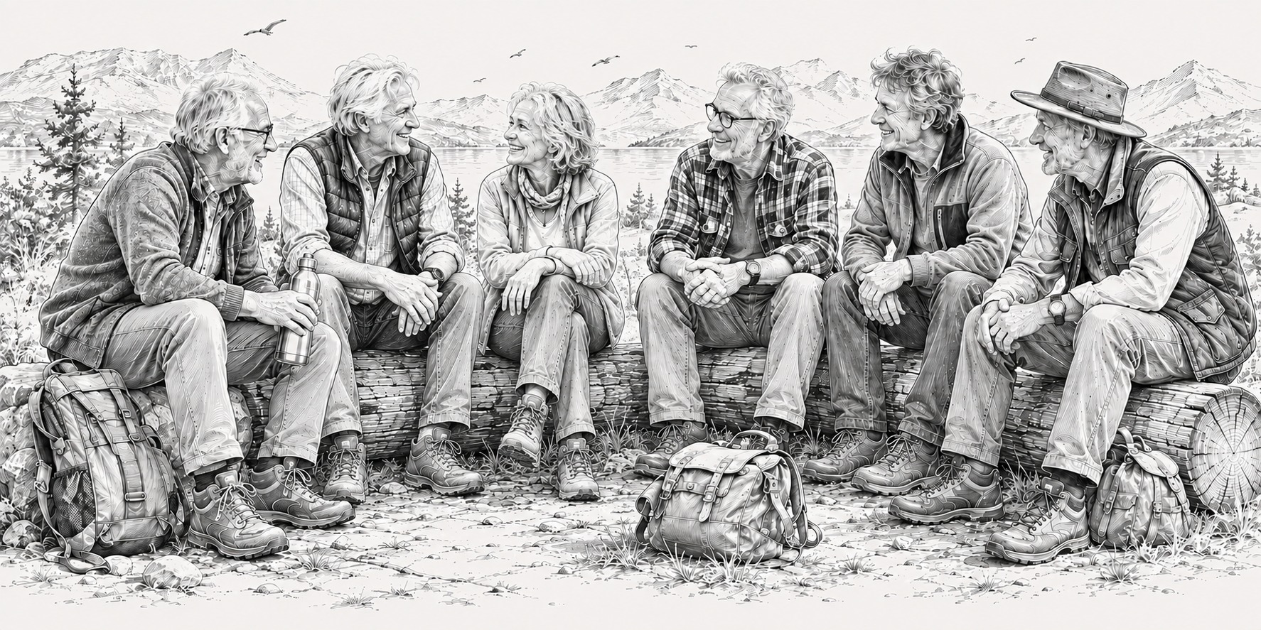 Illustration einer Gruppe älterer Menschen im Gespräch